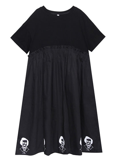 ORIGINAL PRINTED SPLIT-JOINT ROUND-NECK LONG DRESS