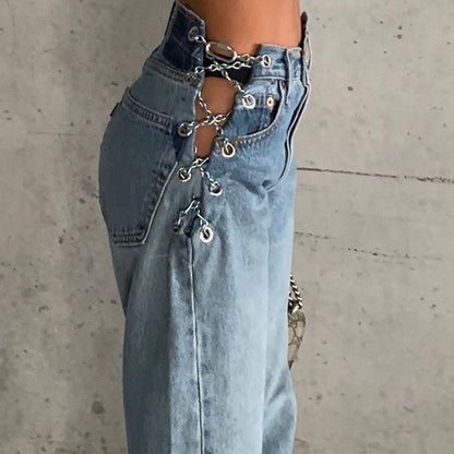 split-hole high-waist jeans women straight leggings mopping pants ACTIVEWEAR