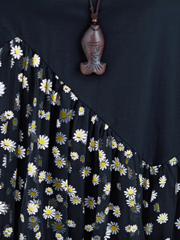 FLOWER MESH CROPPED SPLICING A-LINE DRESS