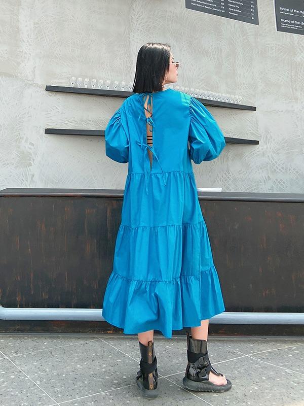 A-Line Bishop Sleeve Half-Sleeve Long Dress