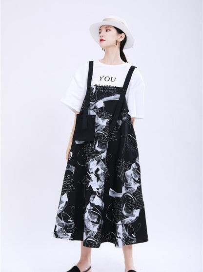 LOOSE BIG-HEM GRAFFITI SLIP DRESS