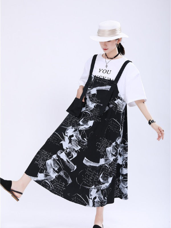 LOOSE BIG-HEM GRAFFITI SLIP DRESS