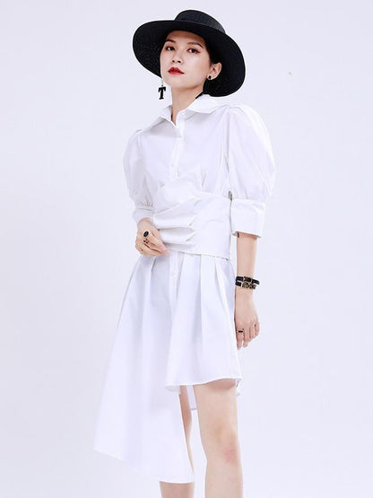 Simple Irregular Solid Pleated Midi Dress