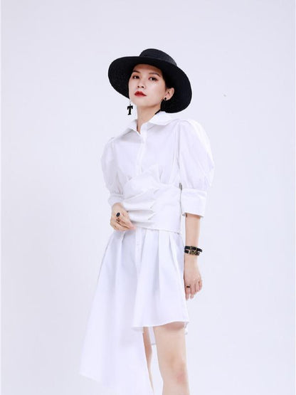 Simple Irregular Solid Pleated Midi Dress