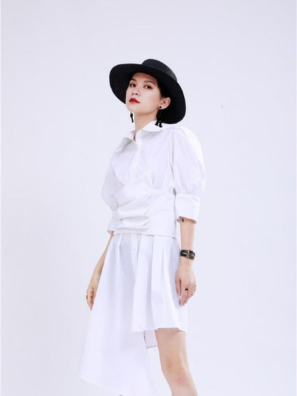 Simple Irregular Solid Pleated Midi Dress