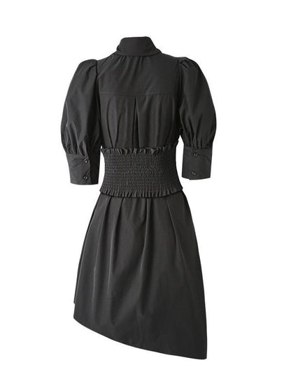 Simple Irregular Solid Pleated Midi Dress