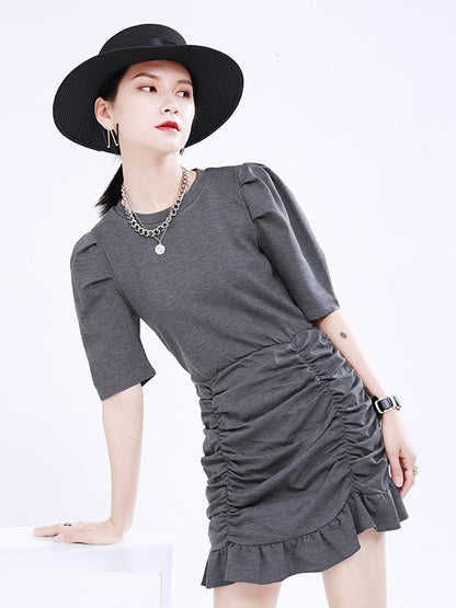 CASUAL RUFFLED PUFF SLEEVE MINI DRESS