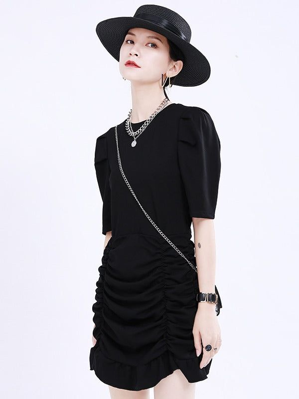 CASUAL RUFFLED PUFF SLEEVE MINI DRESS