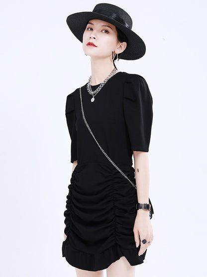 CASUAL RUFFLED PUFF SLEEVE MINI DRESS