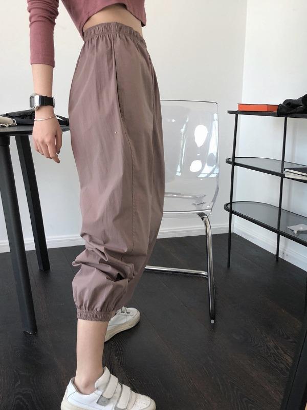 Casual Solid Ankle Banded Pants