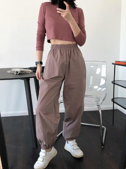Casual Solid Ankle Banded Pants