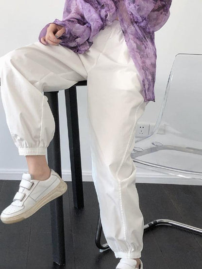 Casual Solid Ankle Banded Pants