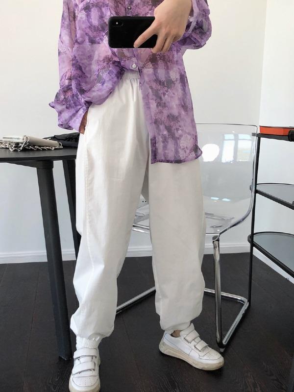 Casual Solid Ankle Banded Pants