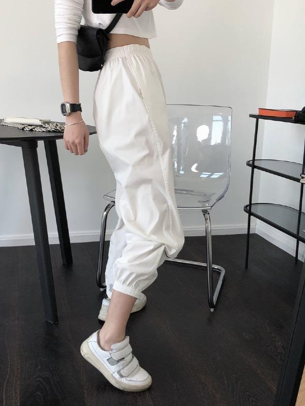 Casual Solid Ankle Banded Pants