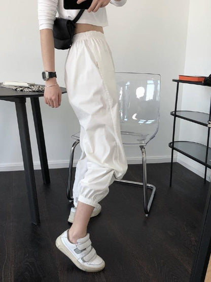 Casual Solid Ankle Banded Pants