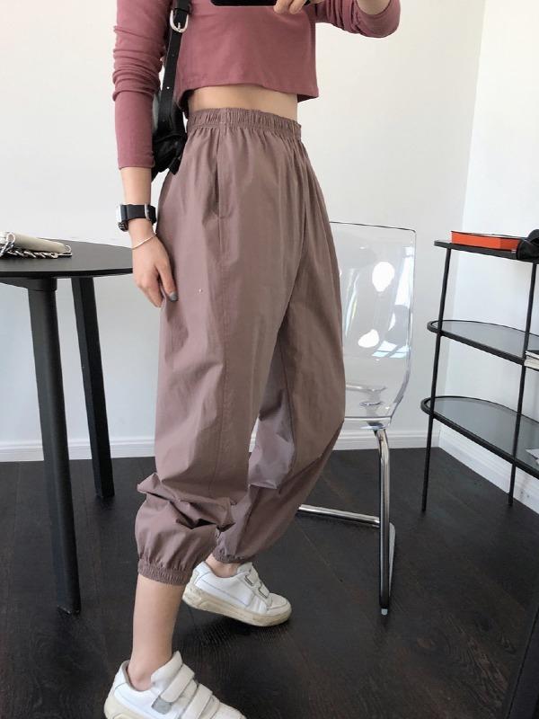 Casual Solid Ankle Banded Pants
