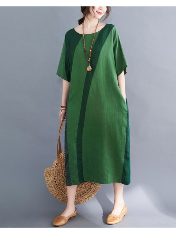 LOOSE COLOR MATCHING SPLIT-JOINT MIDI DRESS