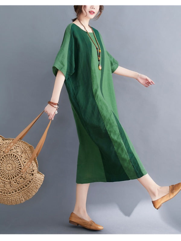 LOOSE COLOR MATCHING SPLIT-JOINT MIDI DRESS