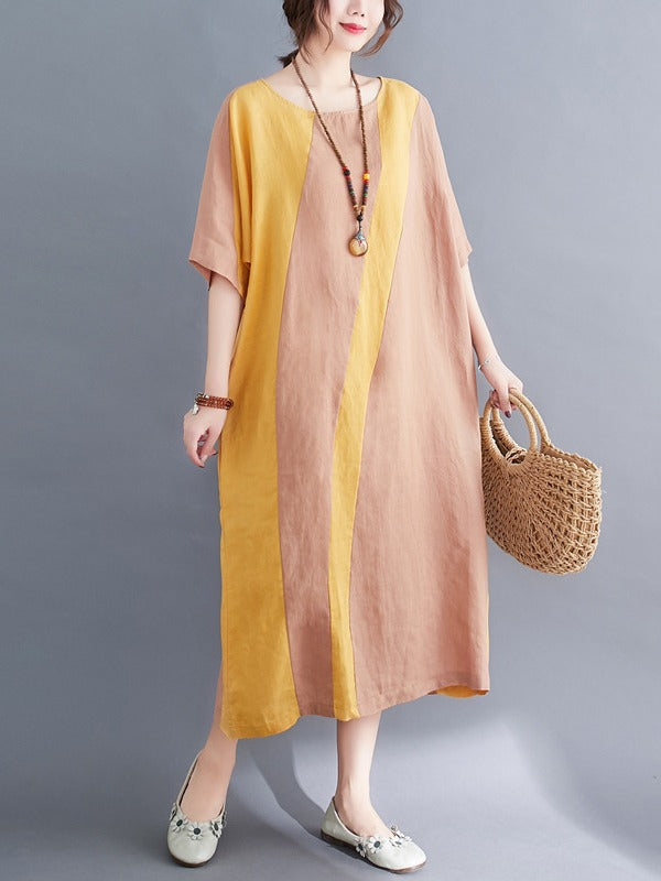 LOOSE COLOR MATCHING SPLIT-JOINT MIDI DRESS