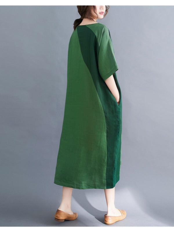 LOOSE COLOR MATCHING SPLIT-JOINT MIDI DRESS
