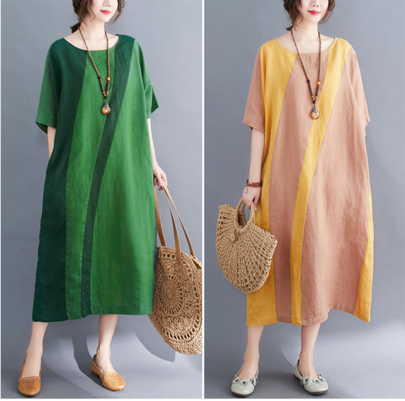 LOOSE COLOR MATCHING SPLIT-JOINT MIDI DRESS