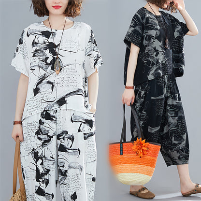 LOOSE INK PRNTED WIE-LEG SUITS