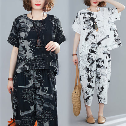 LOOSE INK PRNTED WIE-LEG SUITS