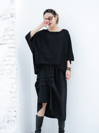 BLACK PLEATED EMPIRE CROPPED A-LINE SKIRT