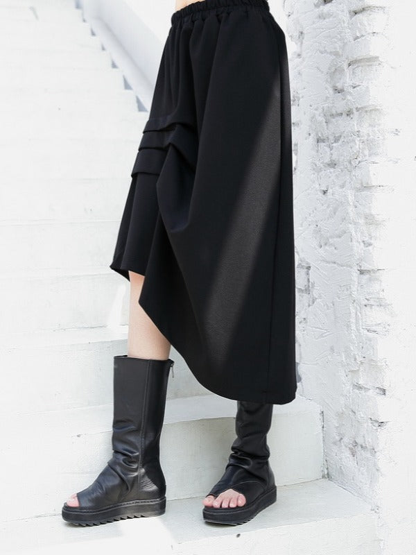 BLACK PLEATED EMPIRE CROPPED A-LINE SKIRT