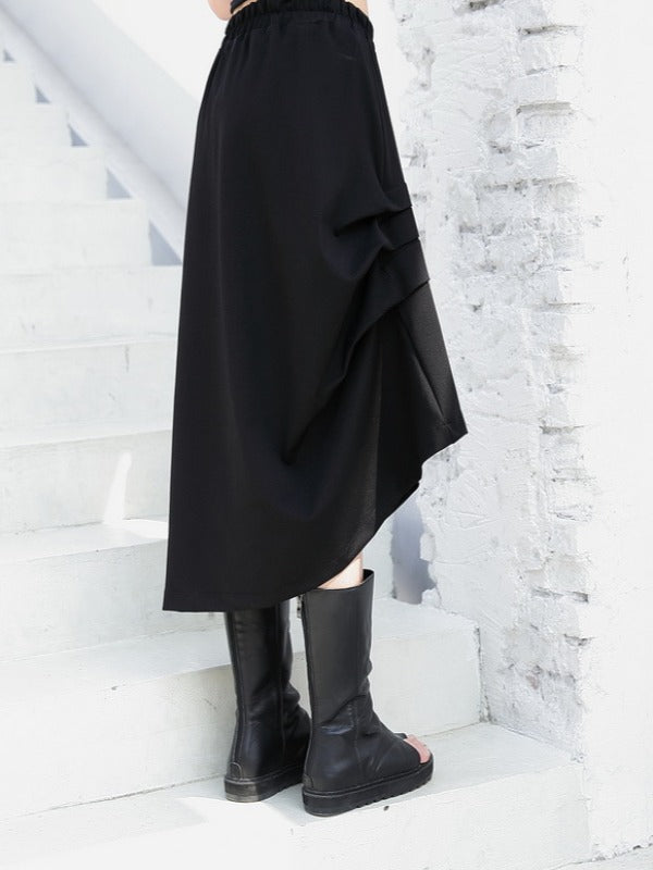 BLACK PLEATED EMPIRE CROPPED A-LINE SKIRT