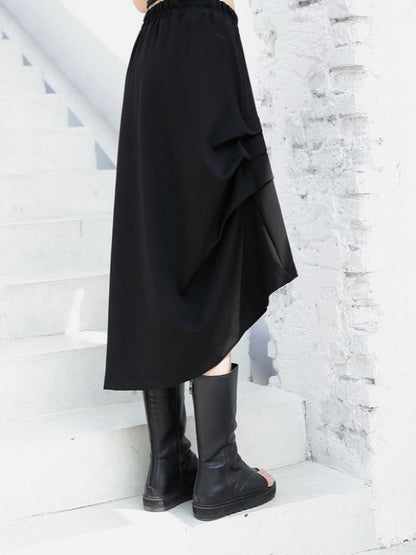 BLACK PLEATED EMPIRE CROPPED A-LINE SKIRT