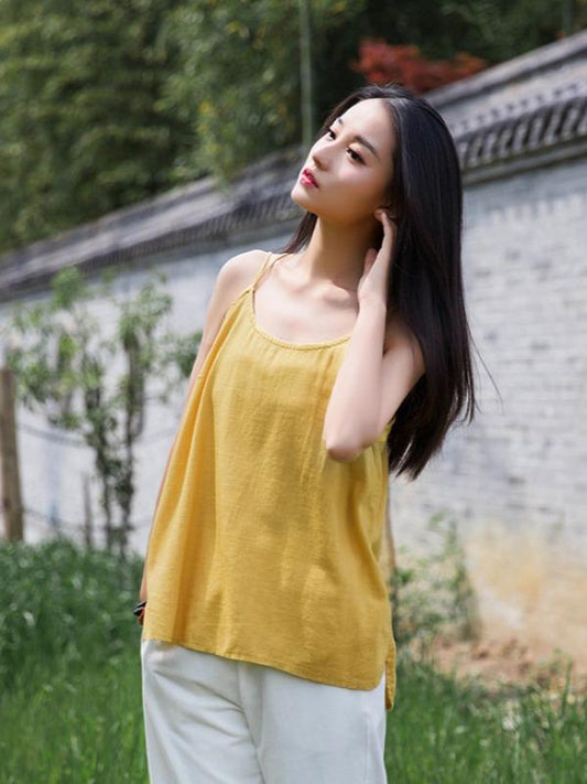 Simple Solid Linen High-Low Sleeveless Vest