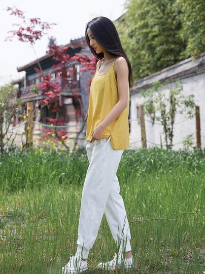 Simple Solid Linen High-Low Sleeveless Vest