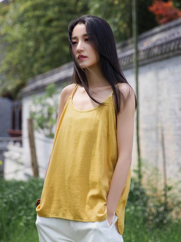 Simple Solid Linen High-Low Sleeveless Vest