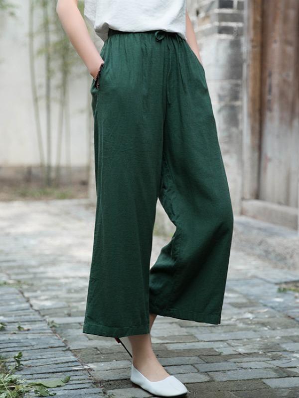 Ramie Cotton Loose Straight Wide-Leg Pants