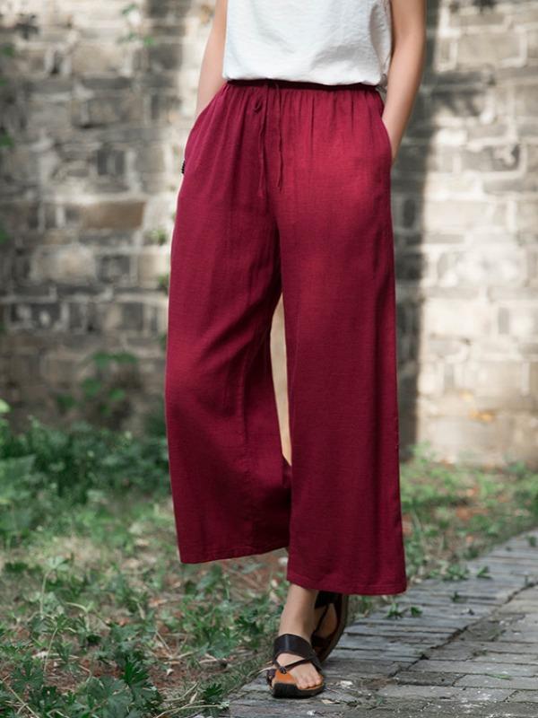 Ramie Cotton Loose Straight Wide-Leg Pants