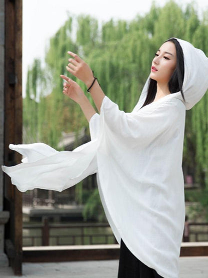 Simple Solid Loose Batwing Sleeve Hood Cape
