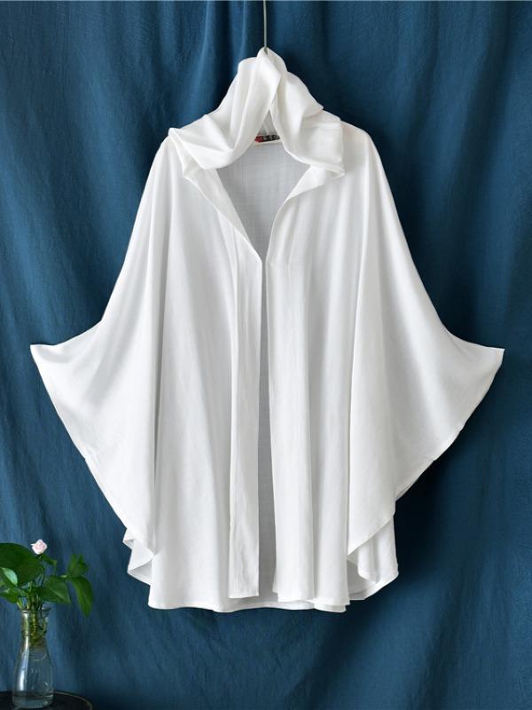Simple Solid Loose Batwing Sleeve Hood Cape