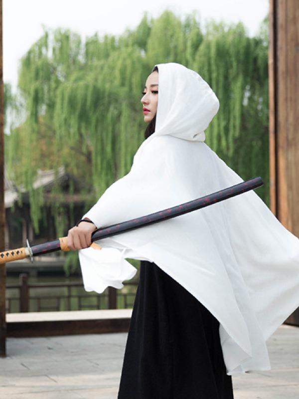 Simple Solid Loose Batwing Sleeve Hood Cape