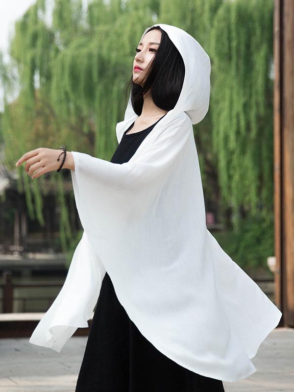 Simple Solid Loose Batwing Sleeve Hood Cape