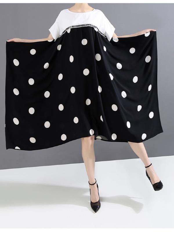 Loose Polka-Dot Cropped High-Waist Long Dress