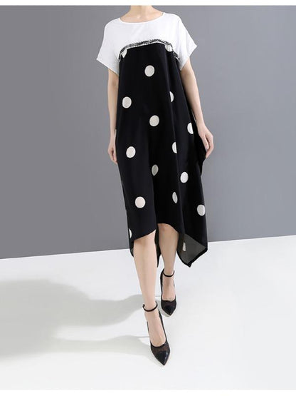 Loose Polka-Dot Cropped High-Waist Long Dress