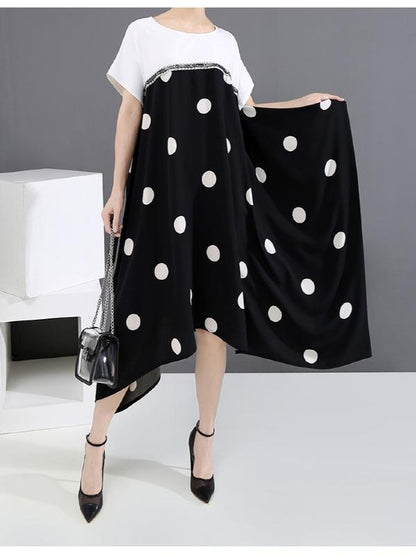 Loose Polka-Dot Cropped High-Waist Long Dress