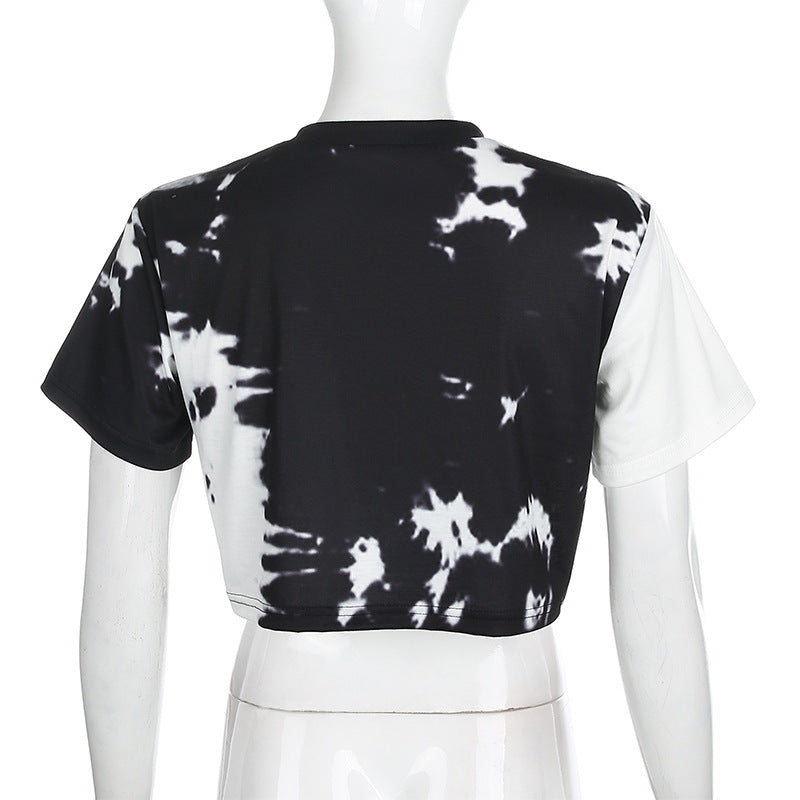 Loose thin ink painting printed short T-shirt casual top ACTIVEWEAR