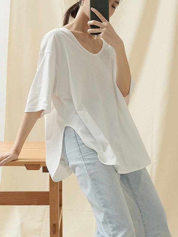 CASUAL SIMPLE SOLID COTTON T-SHIRTS