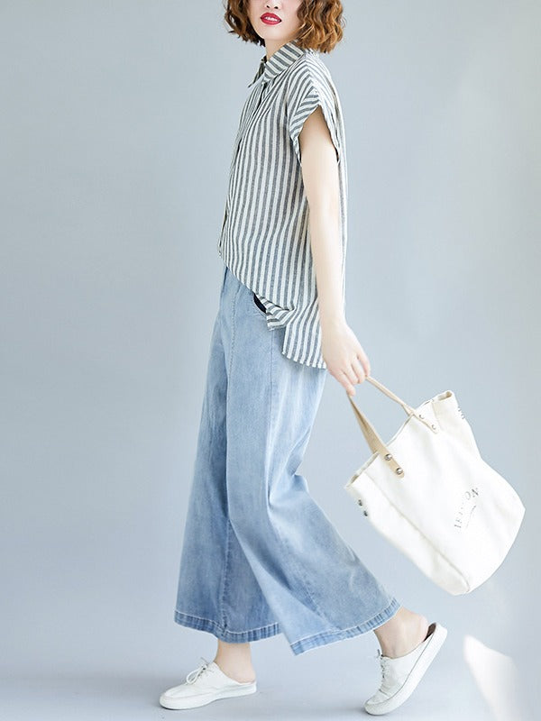 Loose Striped Short Sleeve Shirt