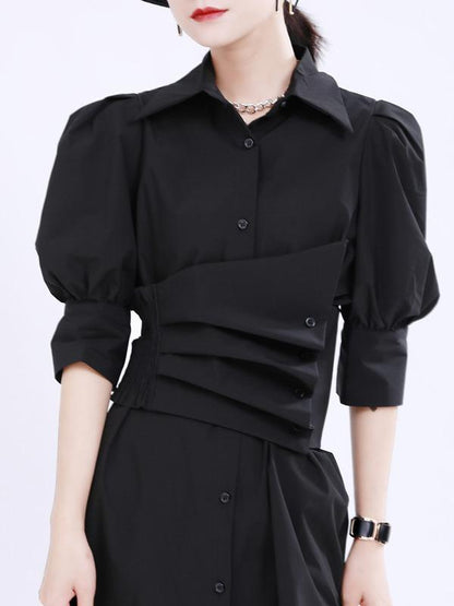 Simple Irregular Solid Pleated Midi Dress