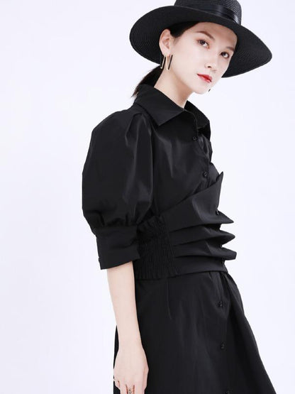 Simple Irregular Solid Pleated Midi Dress