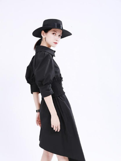 Simple Irregular Solid Pleated Midi Dress