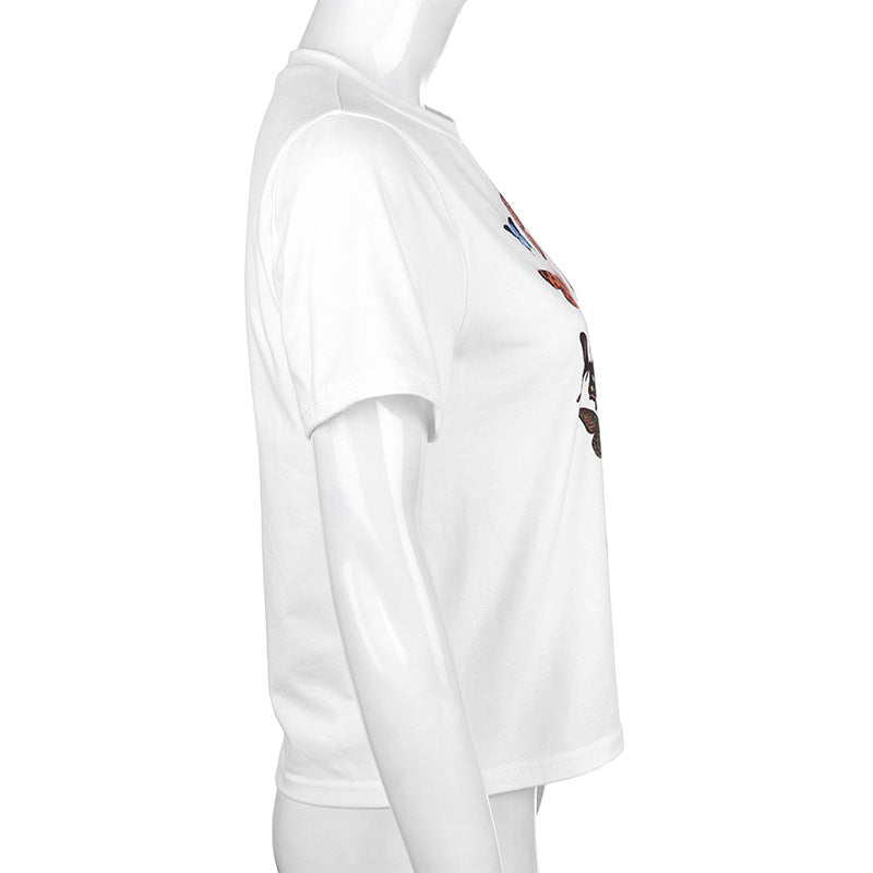 loose thin color butterfly print short-sleeved casual wild top ACTIVEWEAR